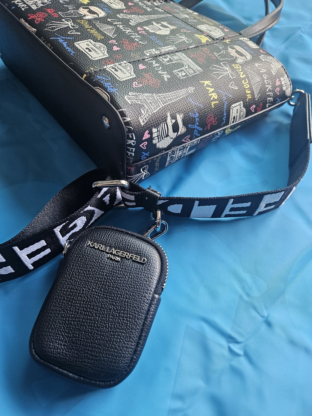 Karl Lagerfeld Black Paris Print Tote with Logo Strap - Picture 7 of 7